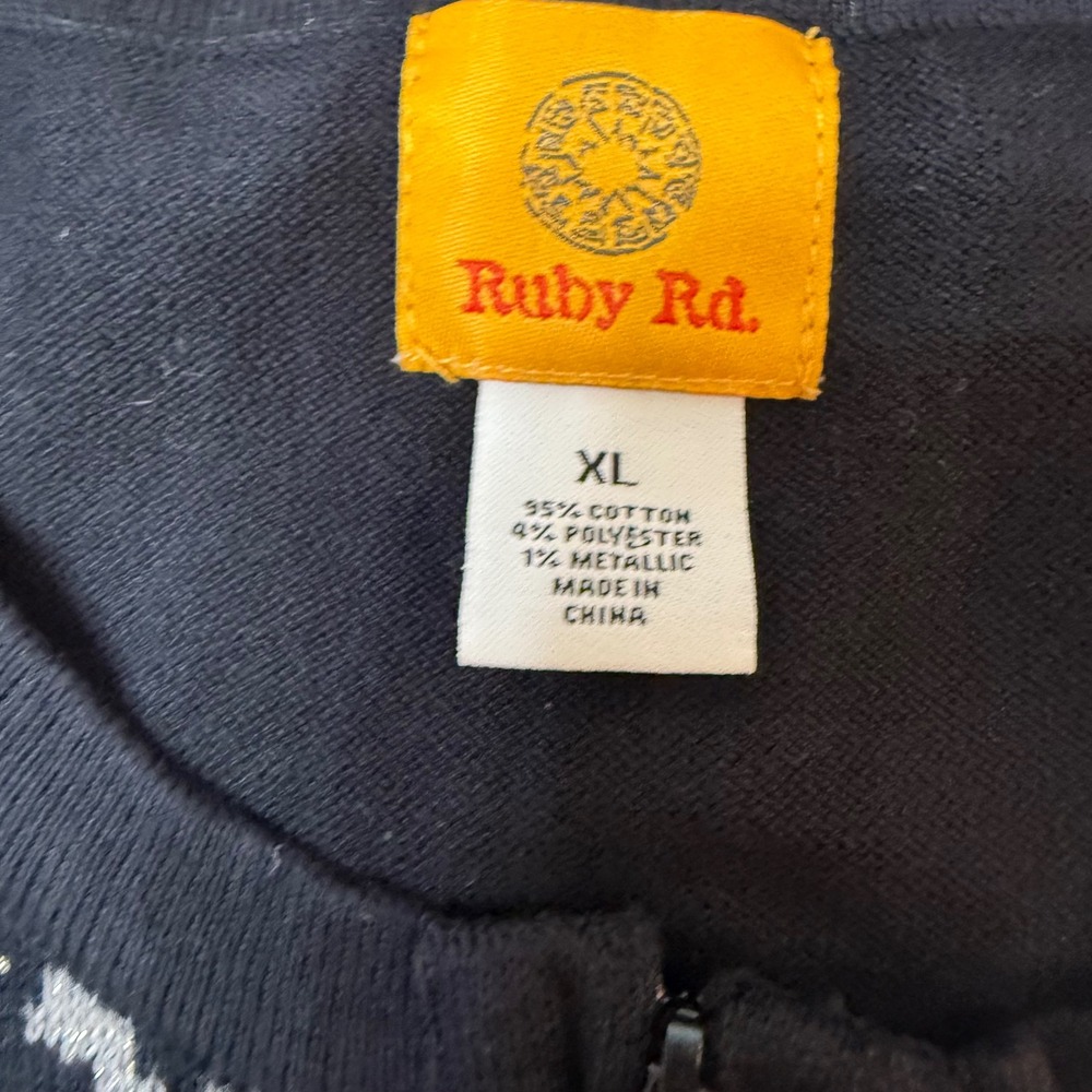 Ruby Rd Women's XL Black Animal Print‎ Zip Front Embellished Cardigan Sweater - Picture 4 of 8